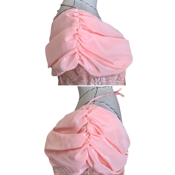 Vintage 80s Pink Lace Off Shoulder Dress Dress with Matching Gloves XS Prom - Picture 11 of 14